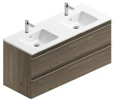 Mobile sottolavabo e lavabo Linea rovere cotto in truciolare L 120 x H 55 x P 46 cm 2 vasche 2 cassetti