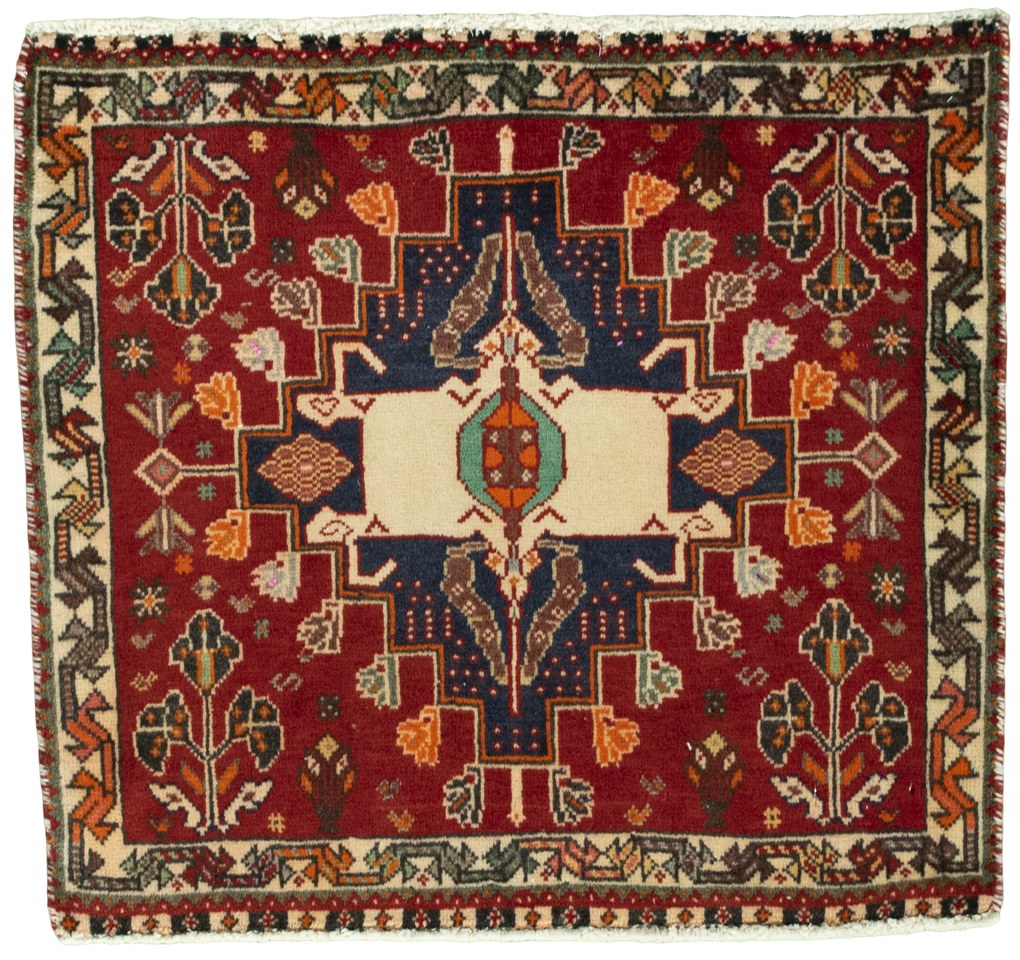 Shiraz Tappeto 60 x 60 Rosso (Iran) Annodato A Mano