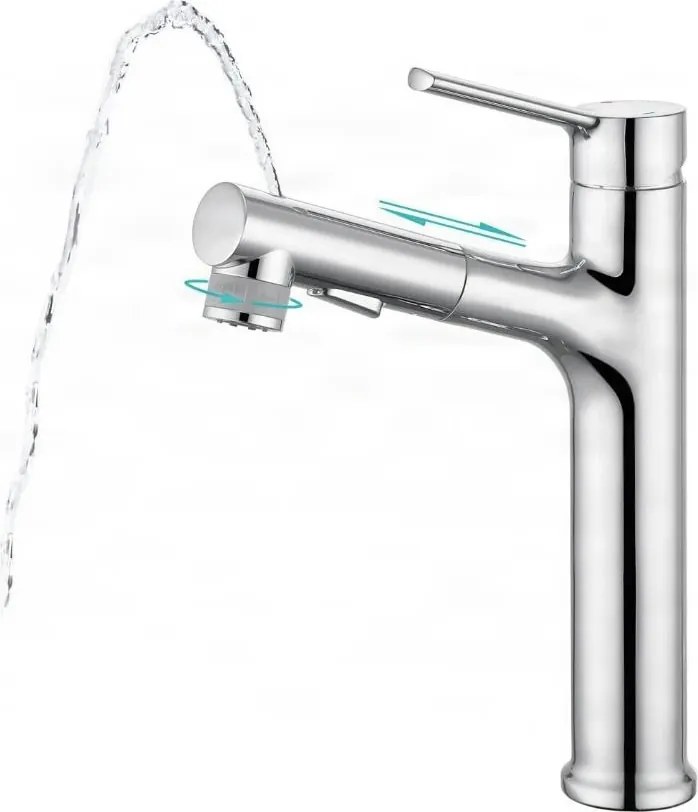 Rubinetto da bagno EYN IZK1444 con doccetta estraibile, in cromo o nero opaco — Cromo — Bassa