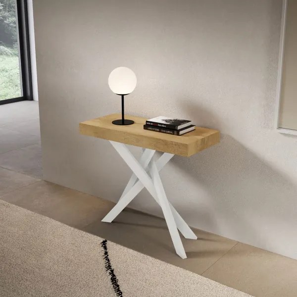 Consolle allungabile Libo Premium - Quercia natura gambe bianche 90x40/300 cm