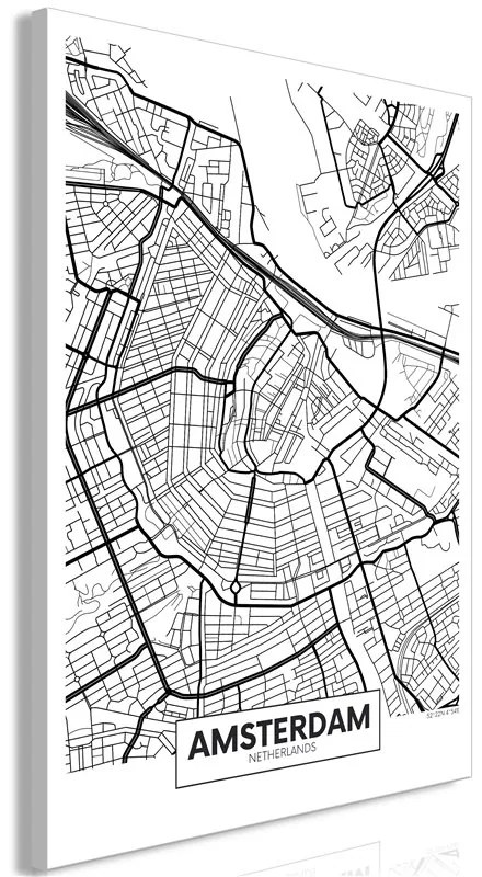 Quadro Map of Amsterdam (1 Part) Vertical  Colore bianco e nero, Dimensioni e Misure 40x60