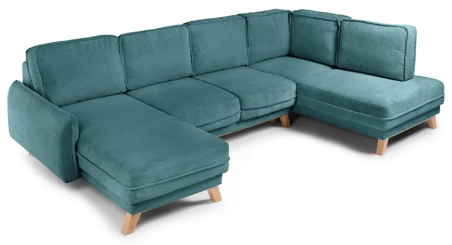 Divano angolare turchese allungabile (con penisola a destra/a forma di "U") con rivestimento in velluto a coste Tori – Bonami Selection