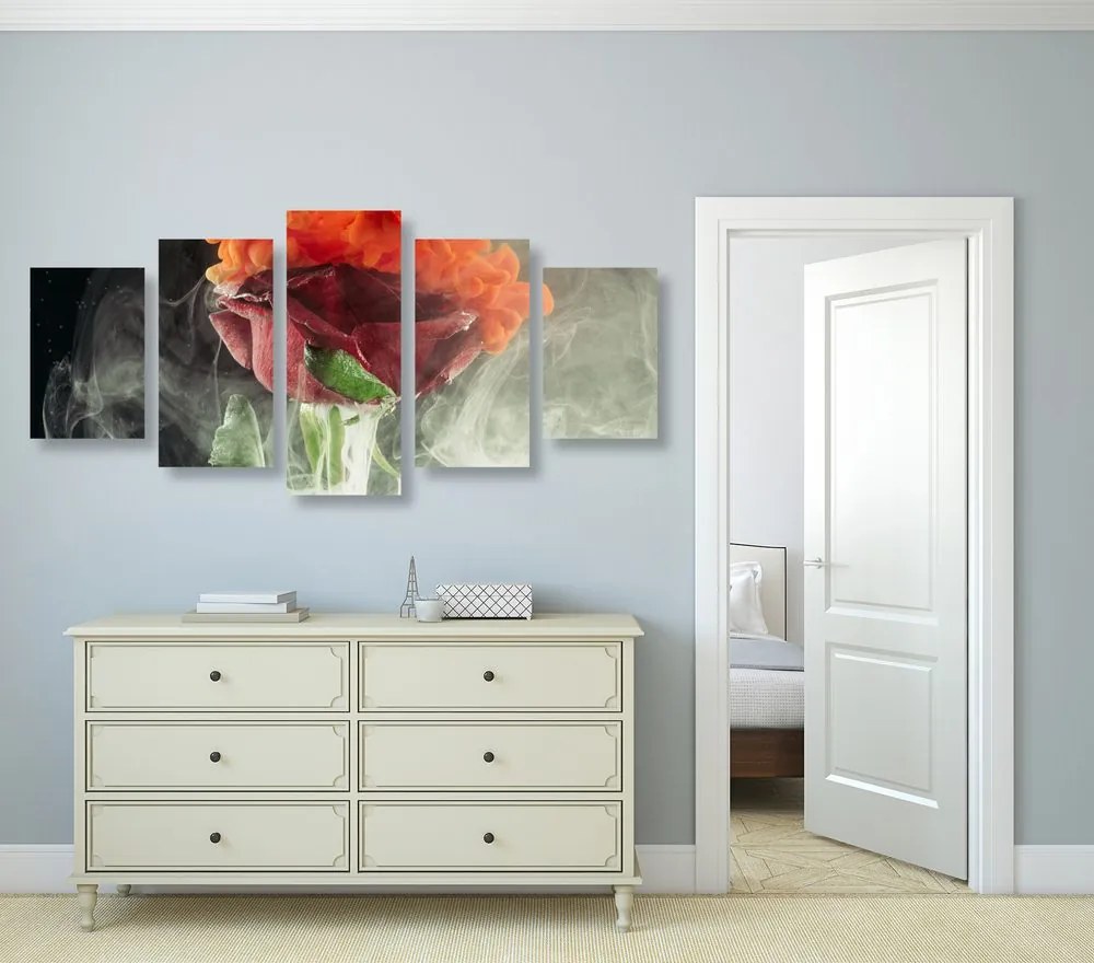 Quadri 5 pezzi – Rose con elementi astratti