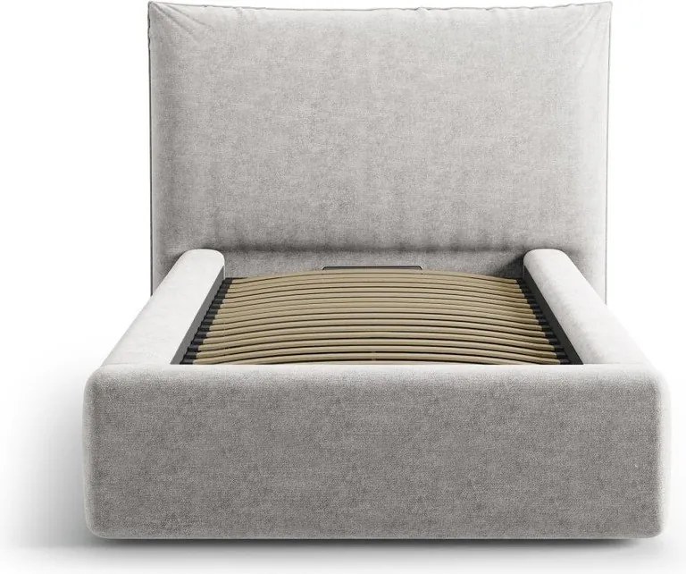 Letto singolo imbottito grigio chiaro con contenitore con rete inclusa 90x200 cm Kaelle – Micadoni