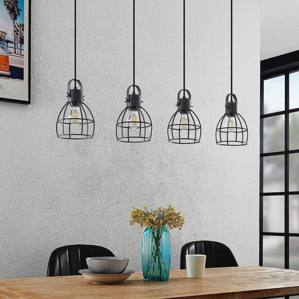 Lampada a sospensione Flintos Lindby, dimmerabile, Nero, Soggiorno / Sala da pranzo, Metallo, Vintage, Lampada a sospensione