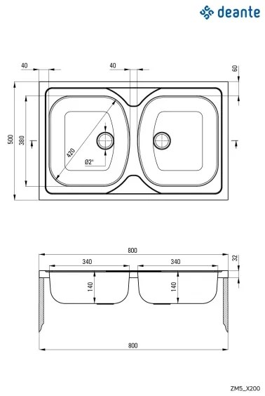 Deante ZM5_0200 - Lavello della cucina TANGO 50x80 cm raso