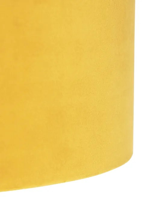 Lampada a sospensione nera con paralume in velluto ocra con oro 35 cm - Blitz