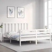 Giroletto con Testiera Bianco 160x200 cm Legno Massello 3193802