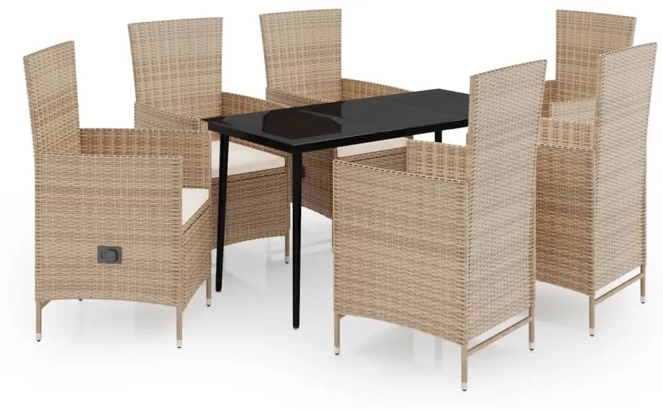 Set da pranzo da giardino 7 pz con cuscini beige