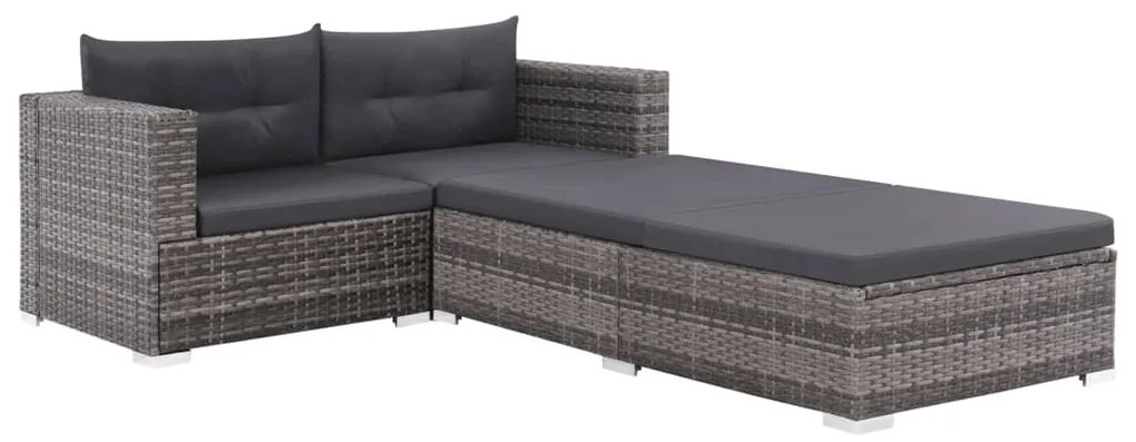 Set Divani da Giardino 3 pz con Cuscini in Polyrattan Grigio