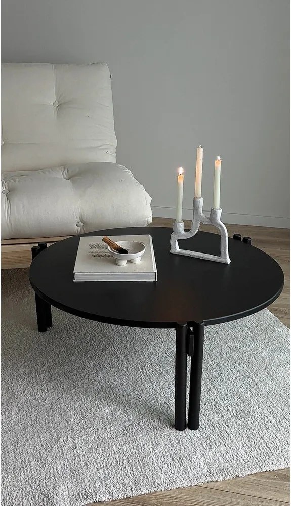 Tavolino rotondo nero in legno di pino ø 80 cm Sticks - Karup Design