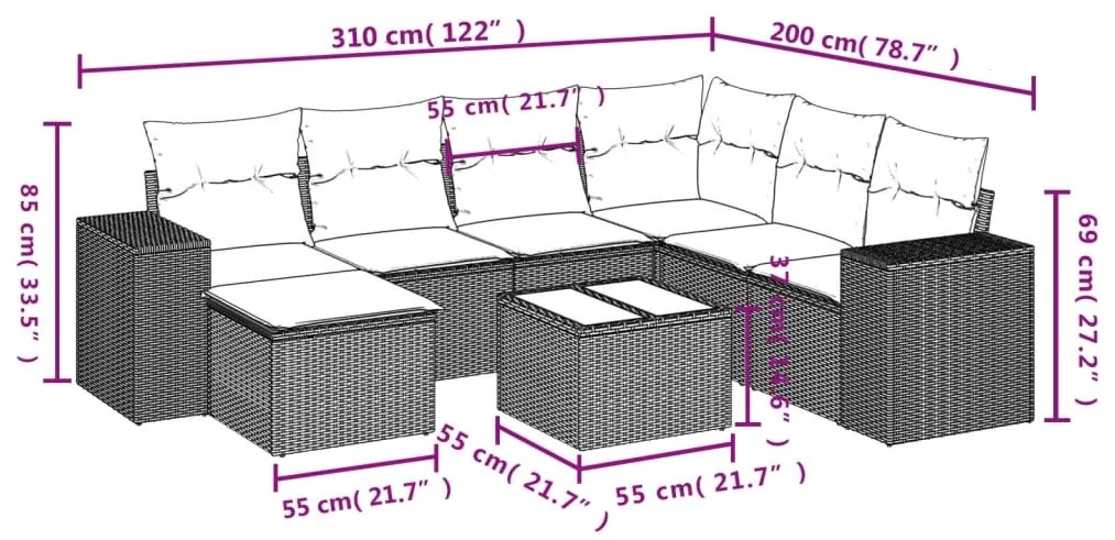 Set divani da giardino con cuscini 8 pz nero in polyrattan