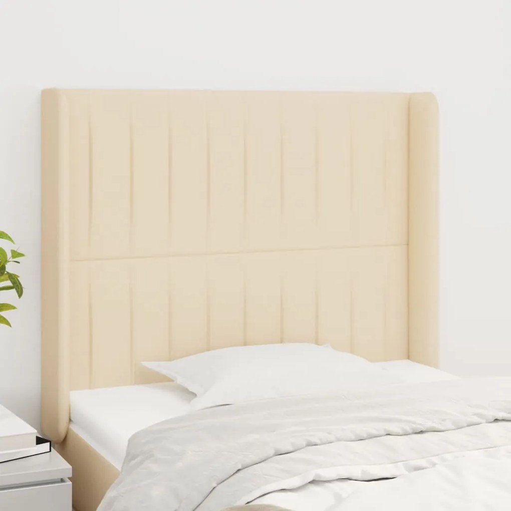 Testiera Ad Orecchio Crema 83x16x118/128 Cm İn Tessuto /