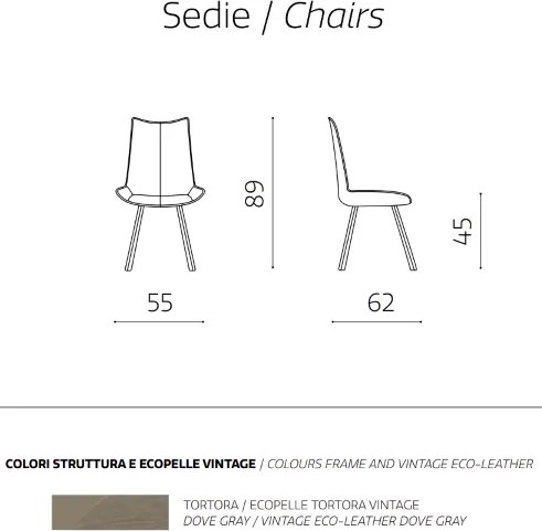 Sedia da pranzo in ecopelle con seduta e gambe Tortora CLODIA Set 2 pz