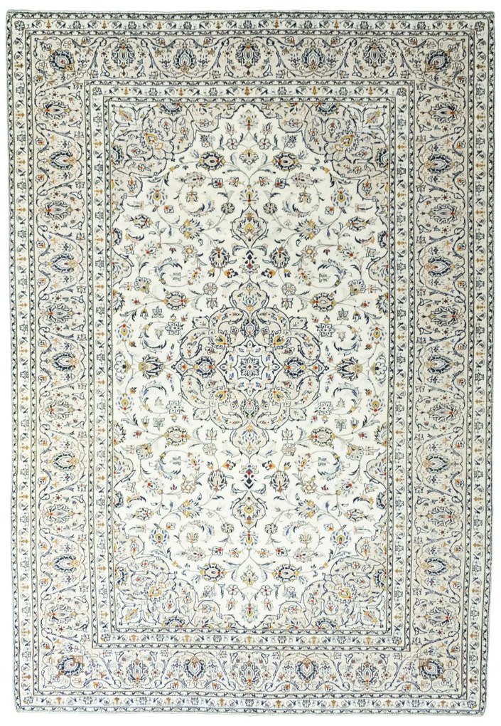 Kashan Tappeto 210x300 Beige (Iran) Annodato A Mano