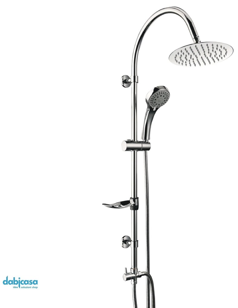 Colonna Doccia "Romantic" Filo Round In Acciaio Inox Cromo Lucido Con Soffione Tondo Diam. 25 cm