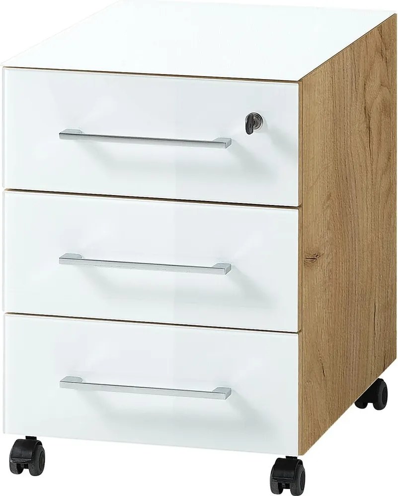 Armadietto bianco con effetto rovere con chiusura a chiave/su ruote 40x55x50 cm Monteria – Germania