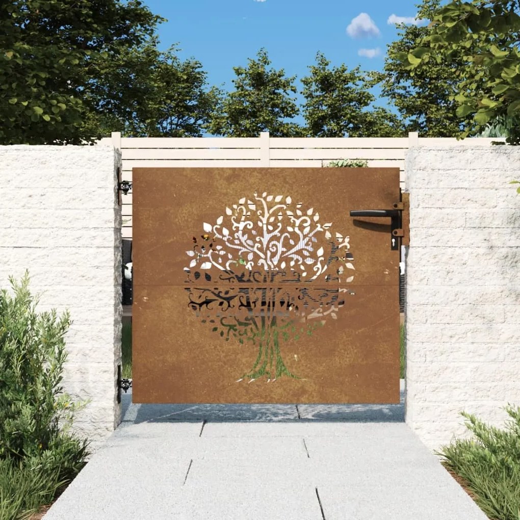 Cancello Da Giardino 85x75 Cm İn Acciaio Corten Design Albero /