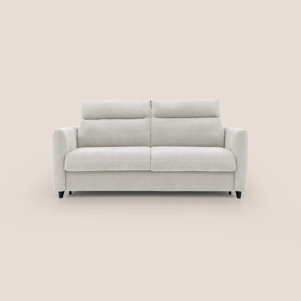 Peonia divano letto scandinavo con materasso H18 cm e morbido e alto schienale in tessuto Bouclé impermeabile T07 bianco