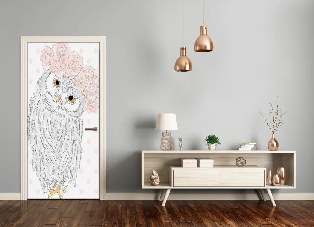 Poster adesivo per porta Gufo in una corona 95x205 cm