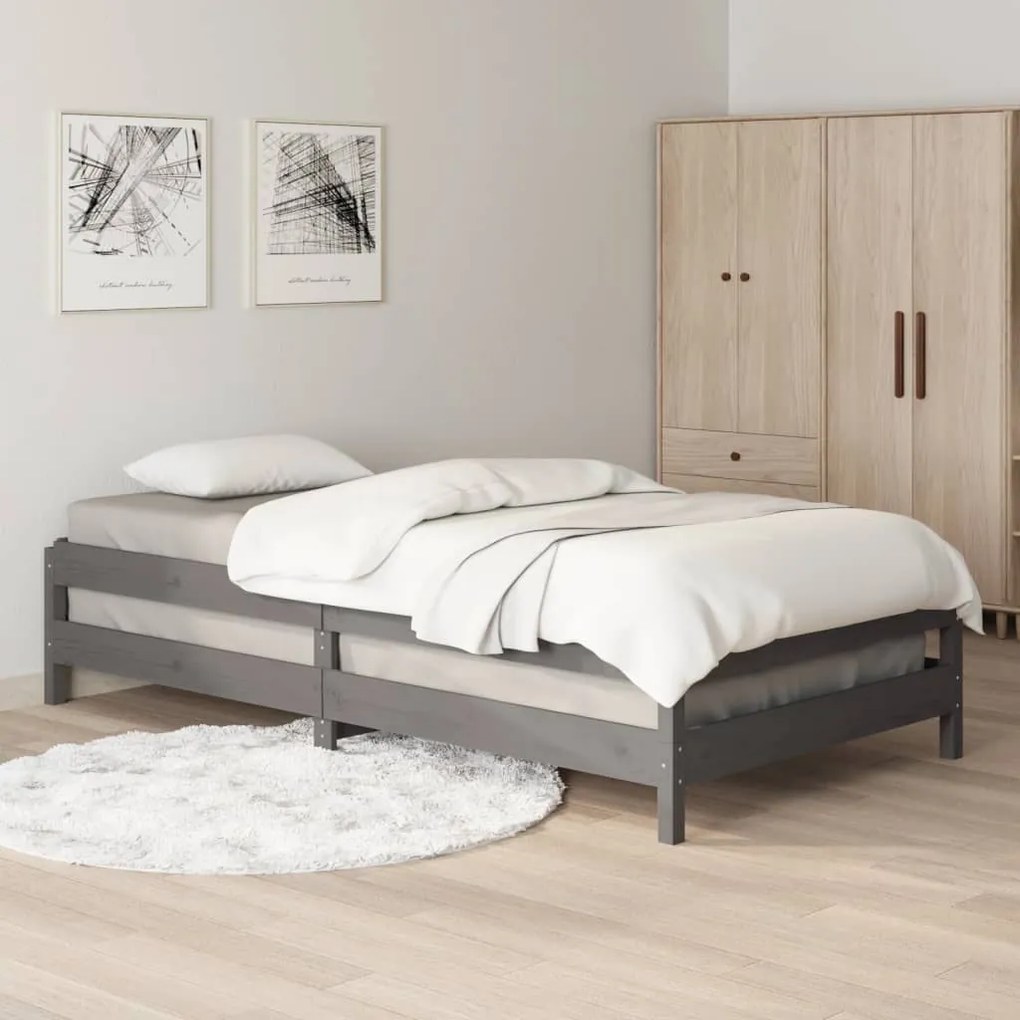 Letto impilabile grigio 75x190 cm in legno massello di pino