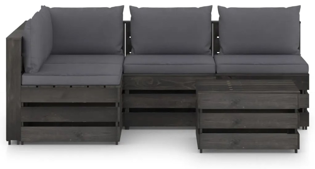 Set Salotto da Giardino 5pz con Cuscini Legno Impregnato Grigio