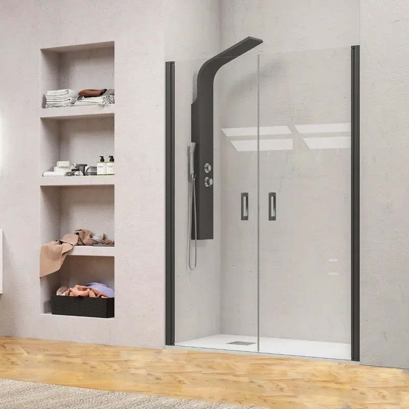 Kamalu - doccia per nicchia 110-115 cm doppio battente profili neri kn-saloon