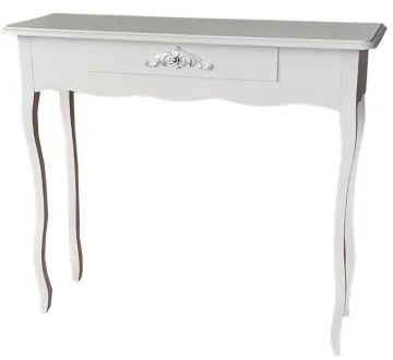 Consolle FABIOLA in legno con cassetto e struttura in pioppo BIANCO E ARGENTO