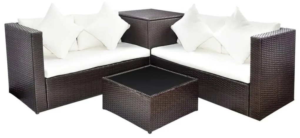 Set divani da giardino 4 pz con cuscini in polyrattan marrone