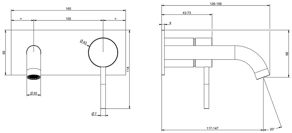 Parte esterna miscelatore lavabo a parete bocca corta senza scarico parte incasso non inclusa steel brushed flessa 54088 gessi