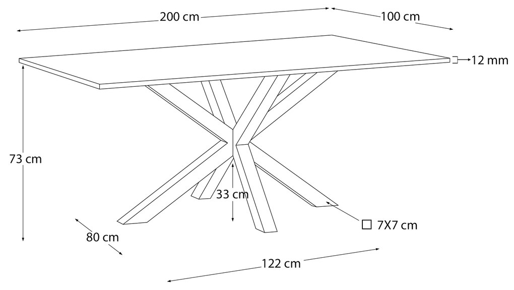 Kave Home - Tavolo Argo di vetro nero opaco e gambe in acciaio con finitura bianca 200 x 100 cm