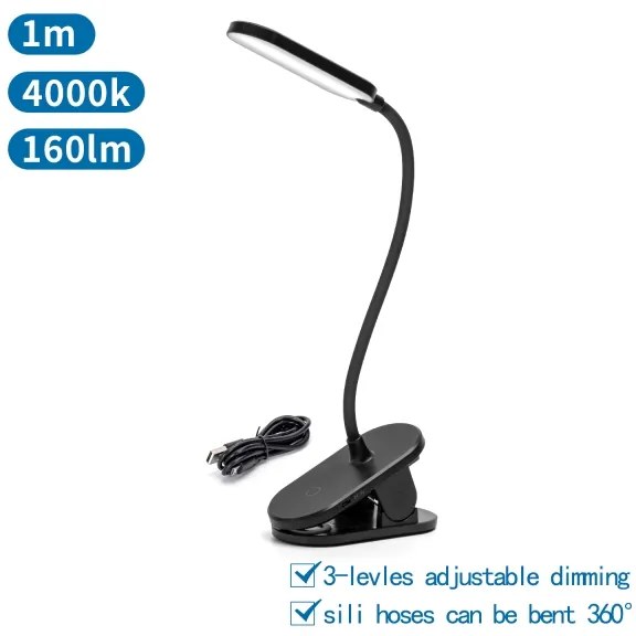 Aigostar - LED Lampada da tavolo ricaricabile dimmerabile con clip LED/2,5W/5V nero