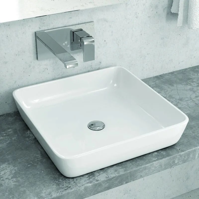 Lavabo bagno quadrato in ceramica bianca lucida | Litos-P105 - KAMALU