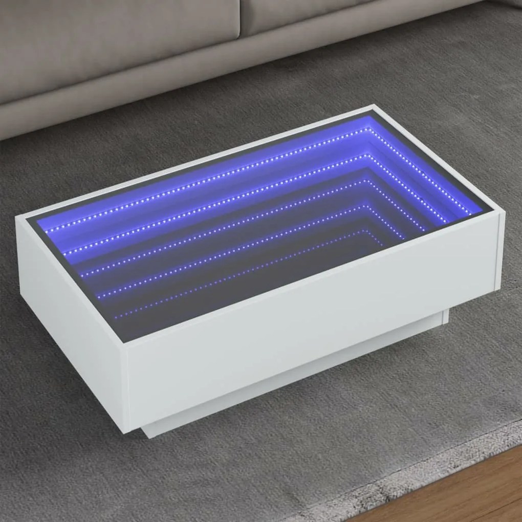 Tavolino Salotto Con Led Bianco 90x50x30 Cm Legno Multistrato /