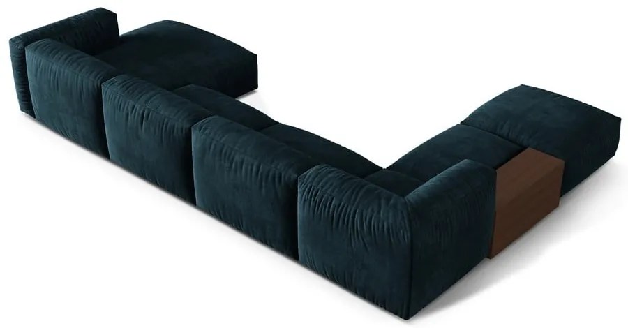 Divano angolare componibile blu scuro (con penisola a sinistra/a U) con rivestimento in velluto Martina – Micadoni