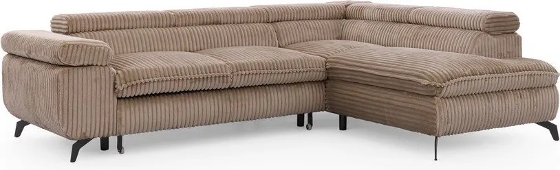 Divano angolare marrone (con penisola a destra/a L) con rivestimento in velluto a coste Marbeya – Ropez