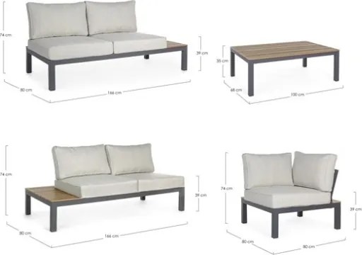 Salotto Angolare Da Esterno In Alluminio Con Doghe E Tavolino Elias Antracite Bizzotto