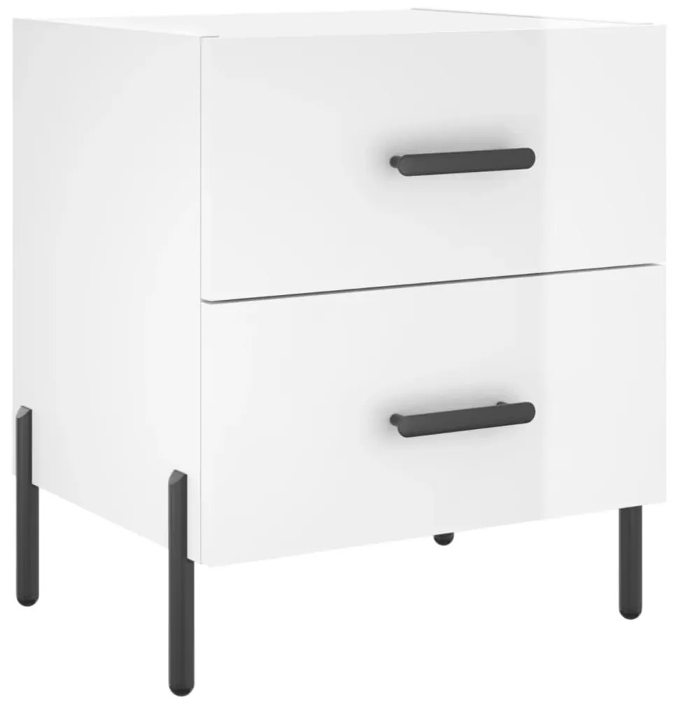 Comodini 2 pz bianco lucido 40x35x47,5 cm in legno multistrato