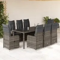 Set Bistr da Giardino 9 pz con Cuscini in Polyrattan Grigio 3277039