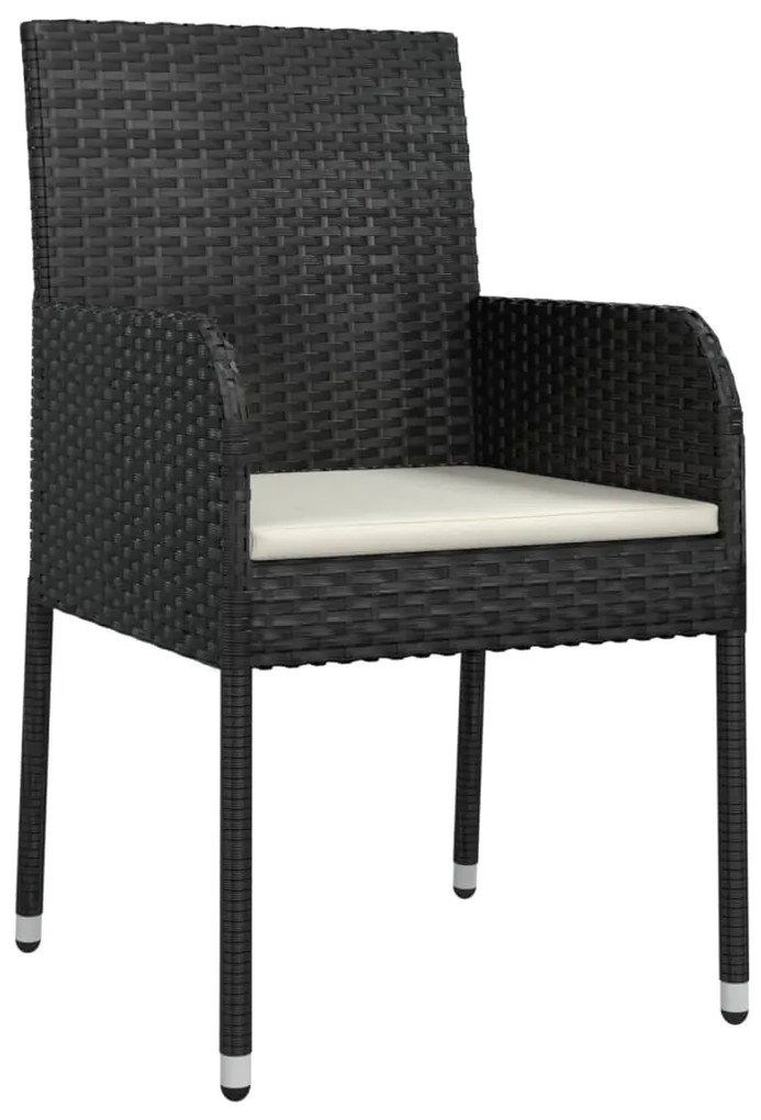 Set da pranzo da giardino 5 pz nero con cuscini in polyrattan