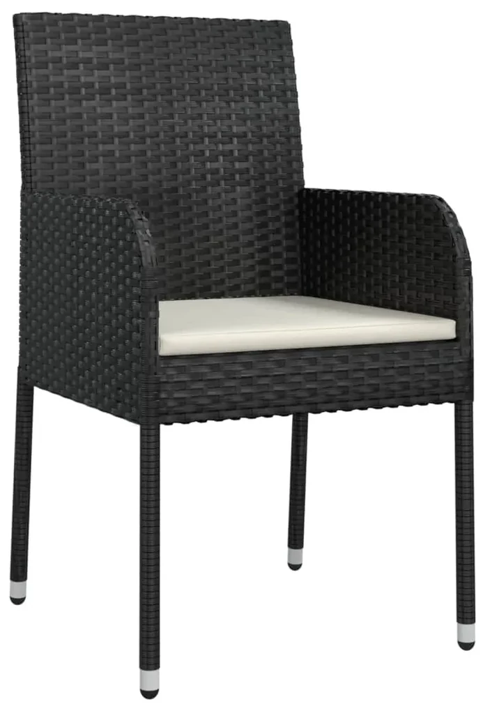Set da pranzo da giardino 5 pz nero con cuscini in polyrattan