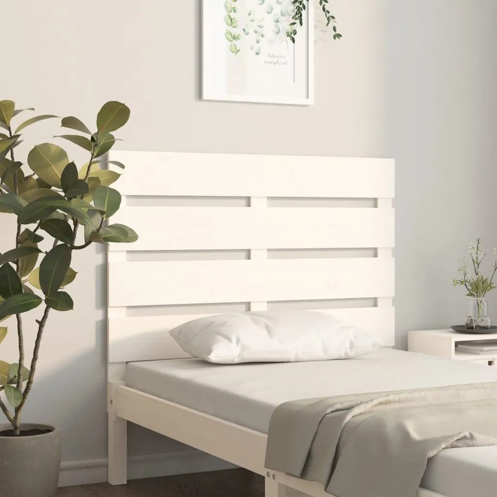 Testiera Per Letto Bianca 90x3x80 Cm İn Legno Massello Di Pino /
