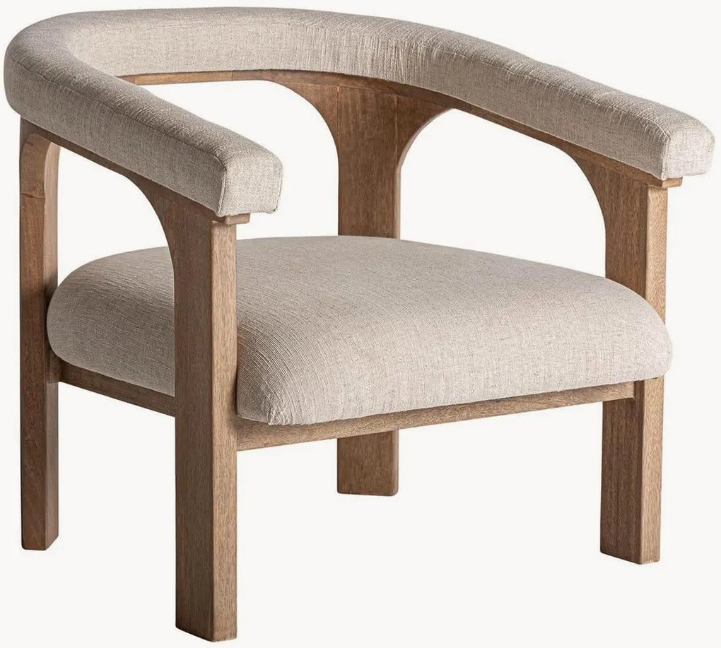 Sedia con braccioli imbottita in legno di mango Racoud
