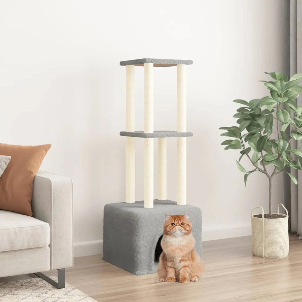 Albero Per Gatti Con Tiragraffi İn Sisal Grigio Chiaro 133,5 Cm /