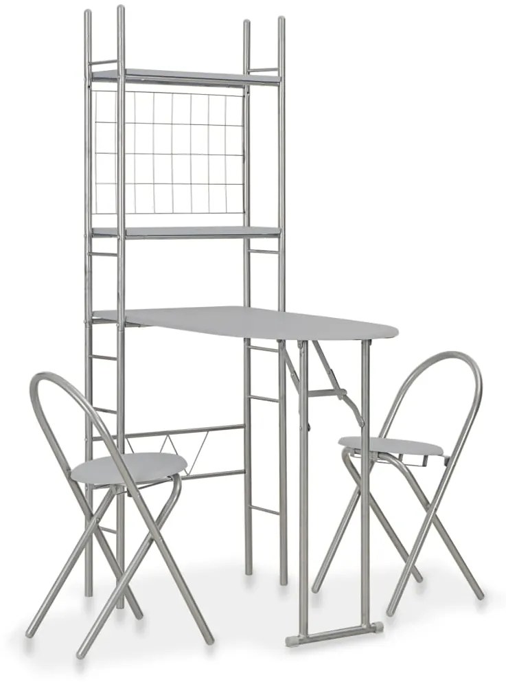 Set Tavolo E Sedie Pieghevoli Scaffale 3 Pz Mdf Acciaio Grigio /