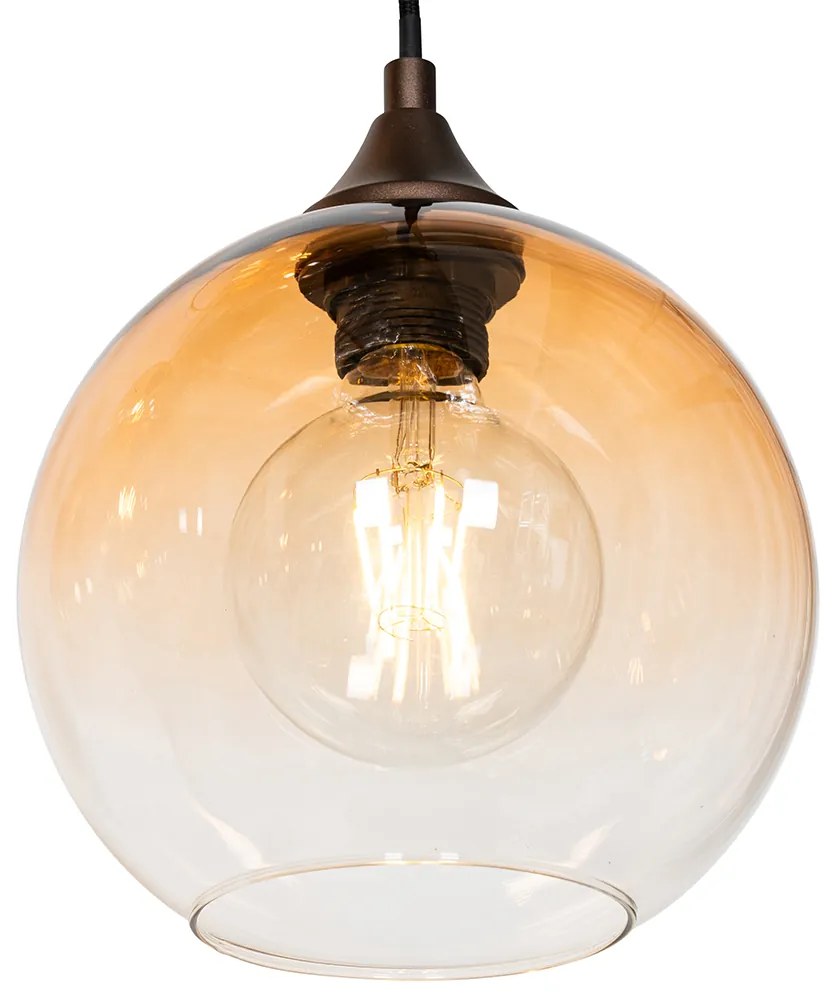 Lampada a sospensione Art Déco bronzo scuro con vetro ambrato 8 luci - Sandra