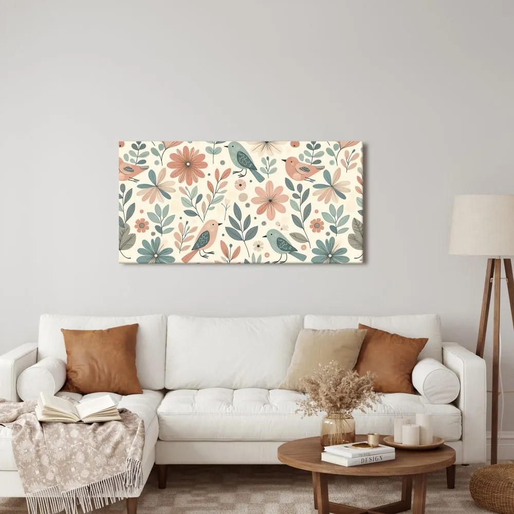 Quadro su tela – Uccelli nella natura fiorita