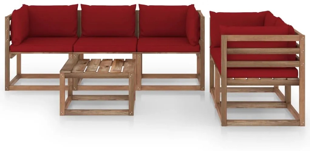 Set Salotto da Giardino 6 pz con Cuscini Rosso Vino