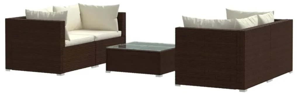 Set divani da giardino 5 pz con cuscini in polyrattan marrone