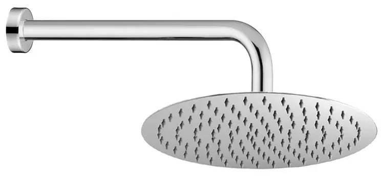 Set doccia cromo con braccio tondo 40cm + soffione 25 cm acciaio cromo